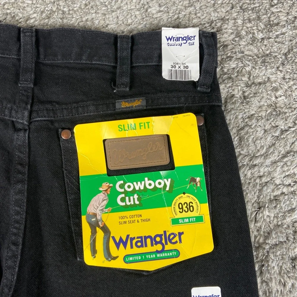 Wrangler Cowboy Cut Jeans Men 30x30 Black Denim Slim Seat Thigh Rigid Cotton